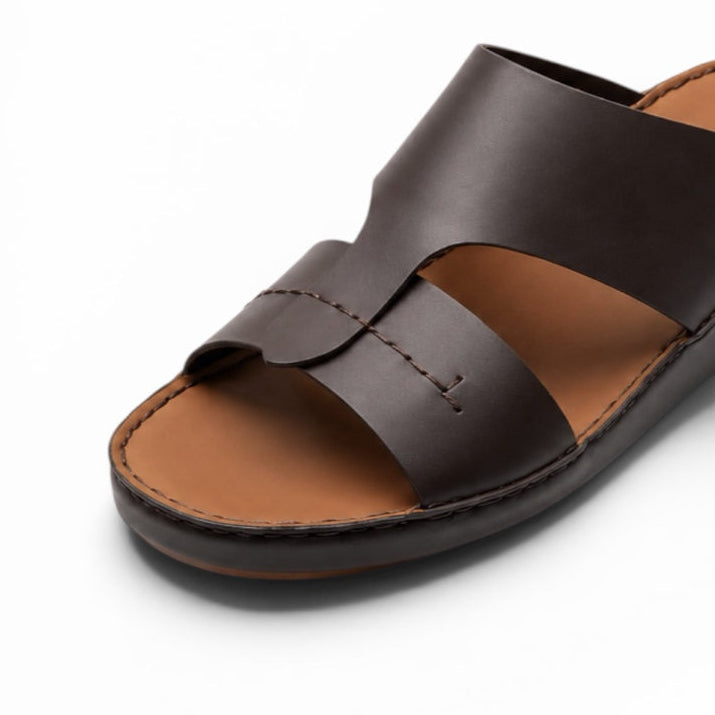 Stitched Leather Sandals - F 1007 Off Brown
