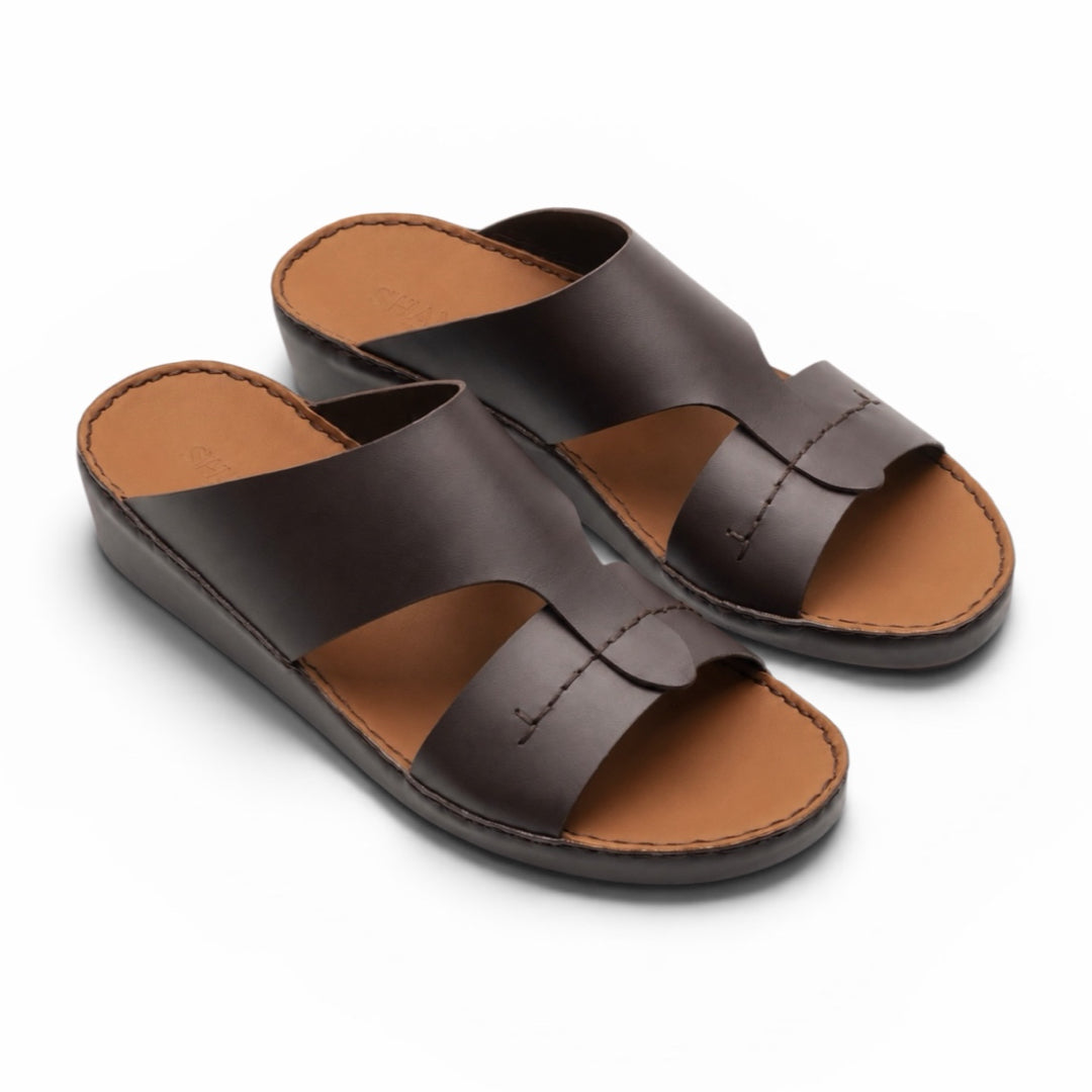 Stitched Leather Sandals - F 1007 Off Brown