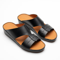 Stitched Leather Sandals - F-1007 BLACK