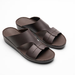 Stitched Leather Sandals - F-1007 BROWN