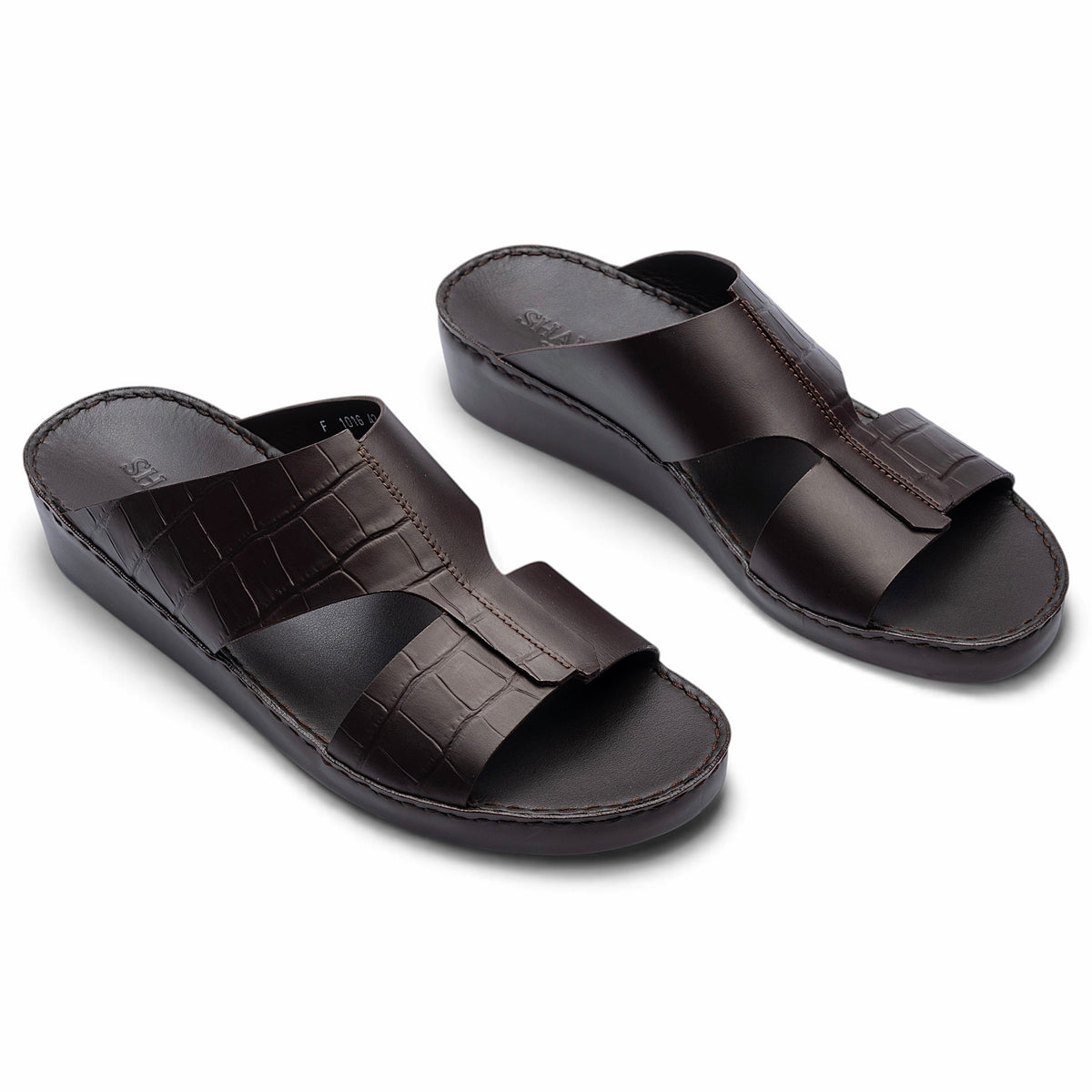 F-1016 BROWN leather sandals - angled pair view